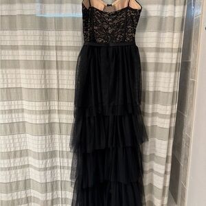 Betsy & Adam Black Lace High Low Dress